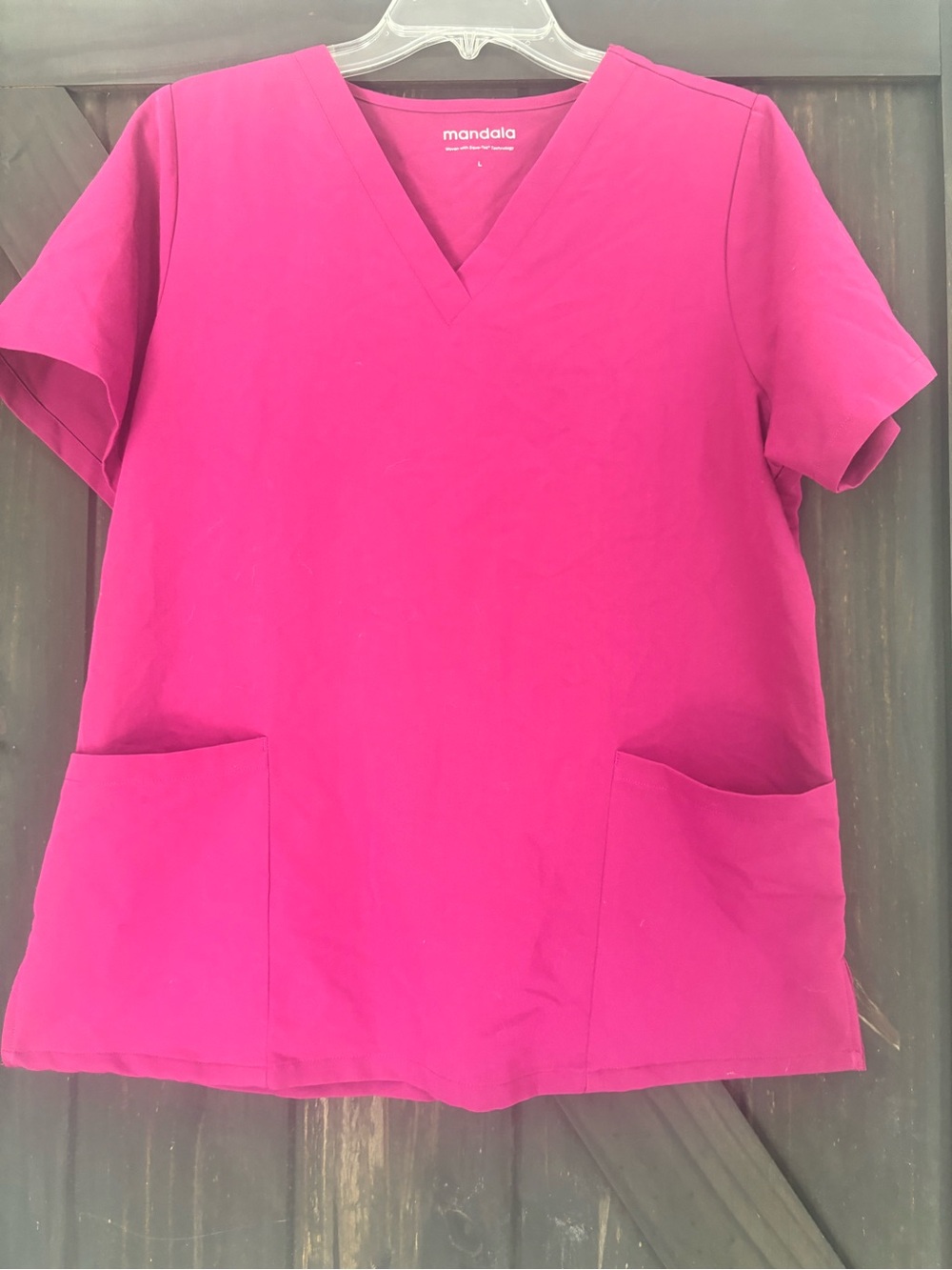 Mandala Women's 2 Pocket V-Neck Scrub Top in Sangria